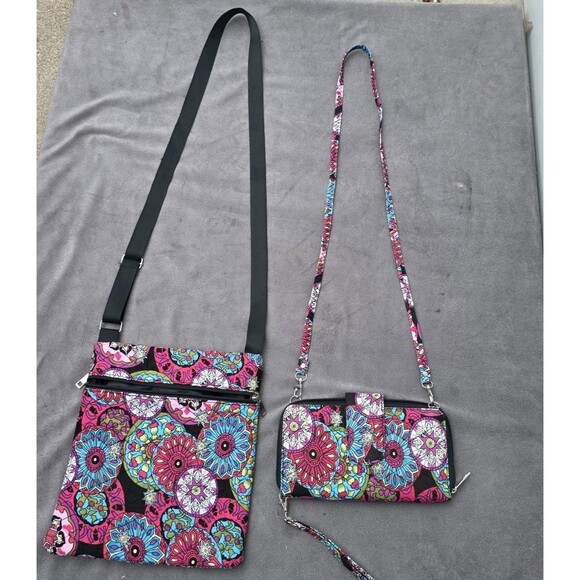 VERA BRADLEY Set of 2 Quilted Pouch, Wallet, Crossbody Bag Multi Color - Picture 1 of 7